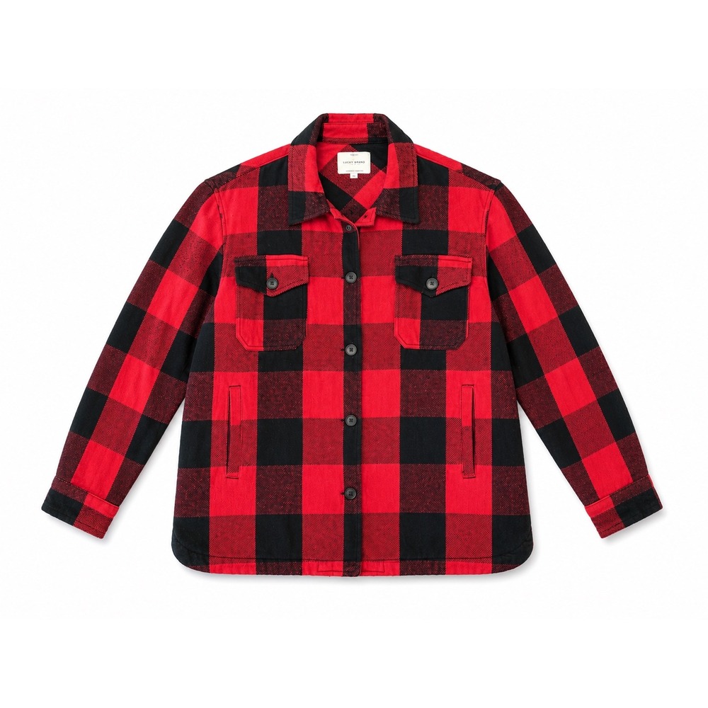 Lucky Brand Buffalo Plaid Shacket Jacket‎ Red Black Button Front Women's XL